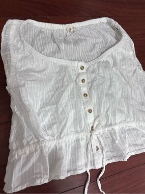 Pilcro White Button-Front Drawstring Crop Top